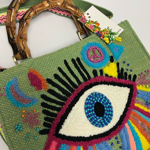 NWT ⚜️🧿⚜️ America and Beyond  Groovy Evil Eye Handbag Made In India - Picture 11 of 16